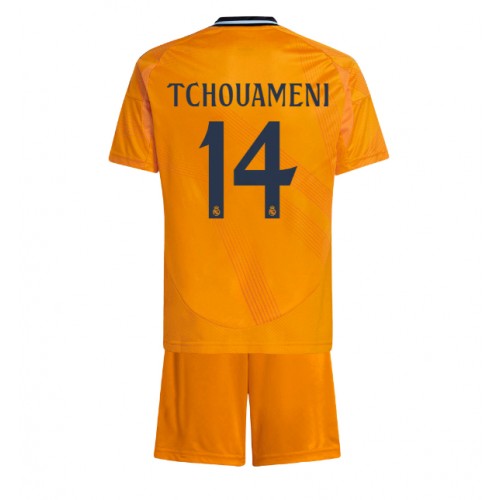 Fotbalové Dres Real Madrid Aurelien Tchouameni #14 Dětské Venkovní 2024-25 Krátký Rukáv (+ trenýrky)